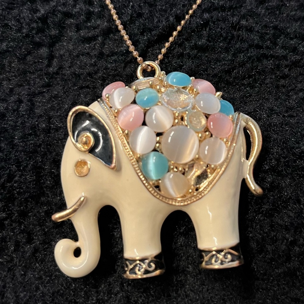 Elephant Charm Pendant – Pastel Stone Inlay